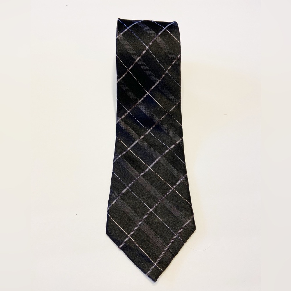 DKNY Plaid 100% Silk‎ Necktie Mens Black Corporate Office Work Business Classic